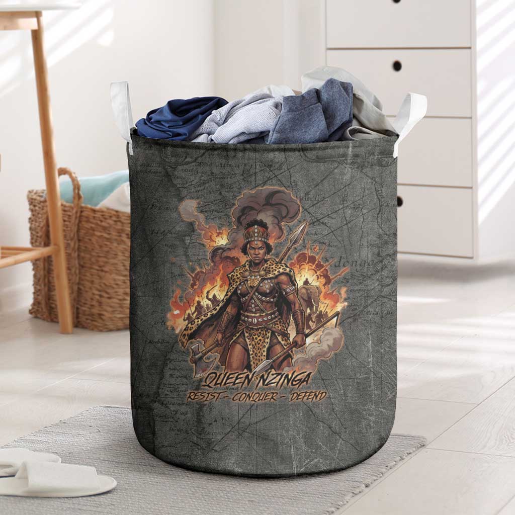 Queen Nzinga Laundry Basket Fierce African Warrior Queen - Dark Tribal Fire Art - Wonder Print Shop