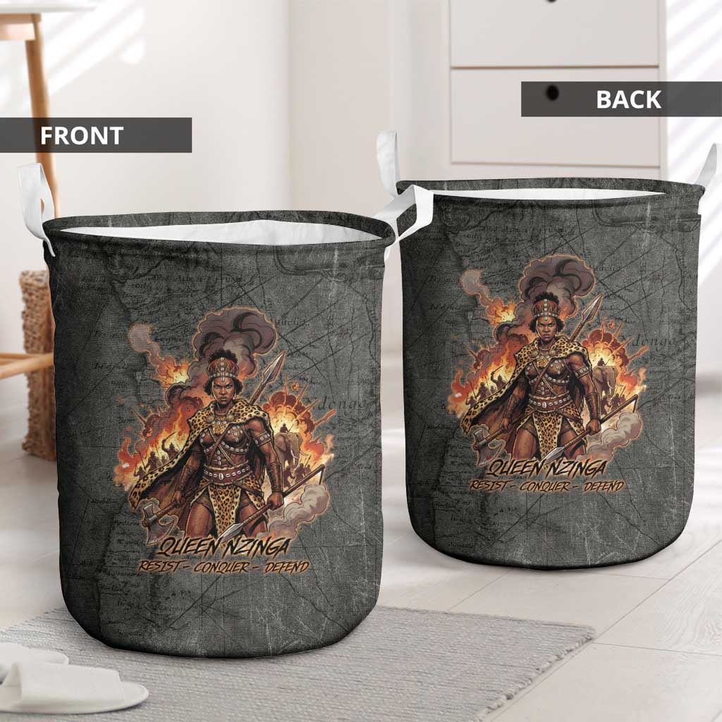 Queen Nzinga Laundry Basket Fierce African Warrior Queen - Dark Tribal Fire Art - Wonder Print Shop