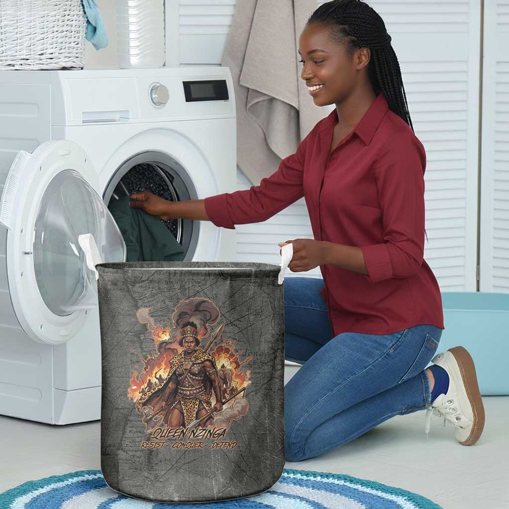 Queen Nzinga Laundry Basket Fierce African Warrior Queen - Dark Tribal Fire Art - Wonder Print Shop