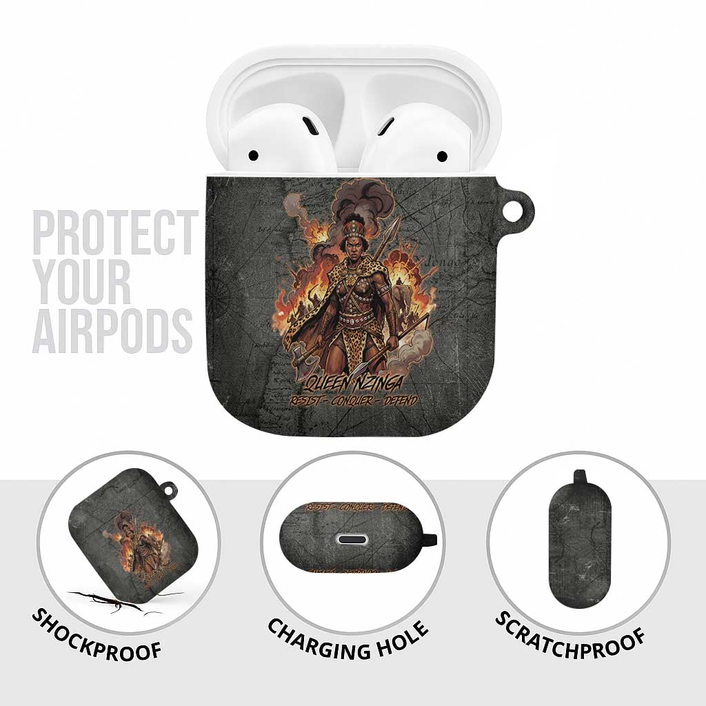 Queen Nzinga AirPods Case Fierce African Warrior Queen - Dark Tribal Fire Art - Wonder Print Shop