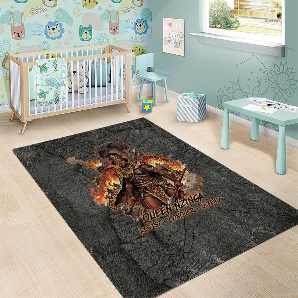 Queen Nzinga Area Rug Fierce African Warrior Queen - Dark Tribal Fire Art - Wonder Print Shop