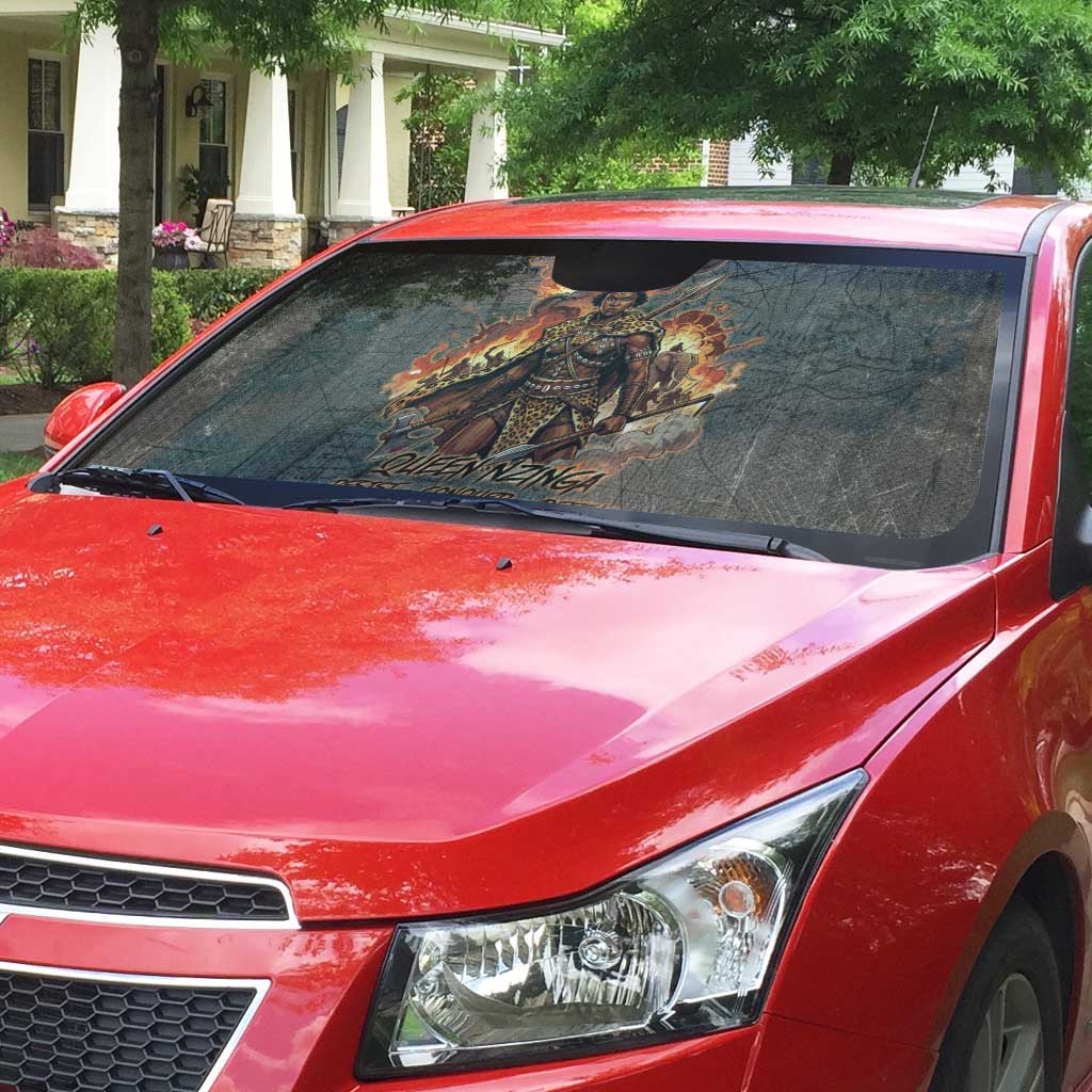 Queen Nzinga Auto Sun Shade Fierce African Warrior Queen - Dark Tribal Fire Art - Wonder Print Shop