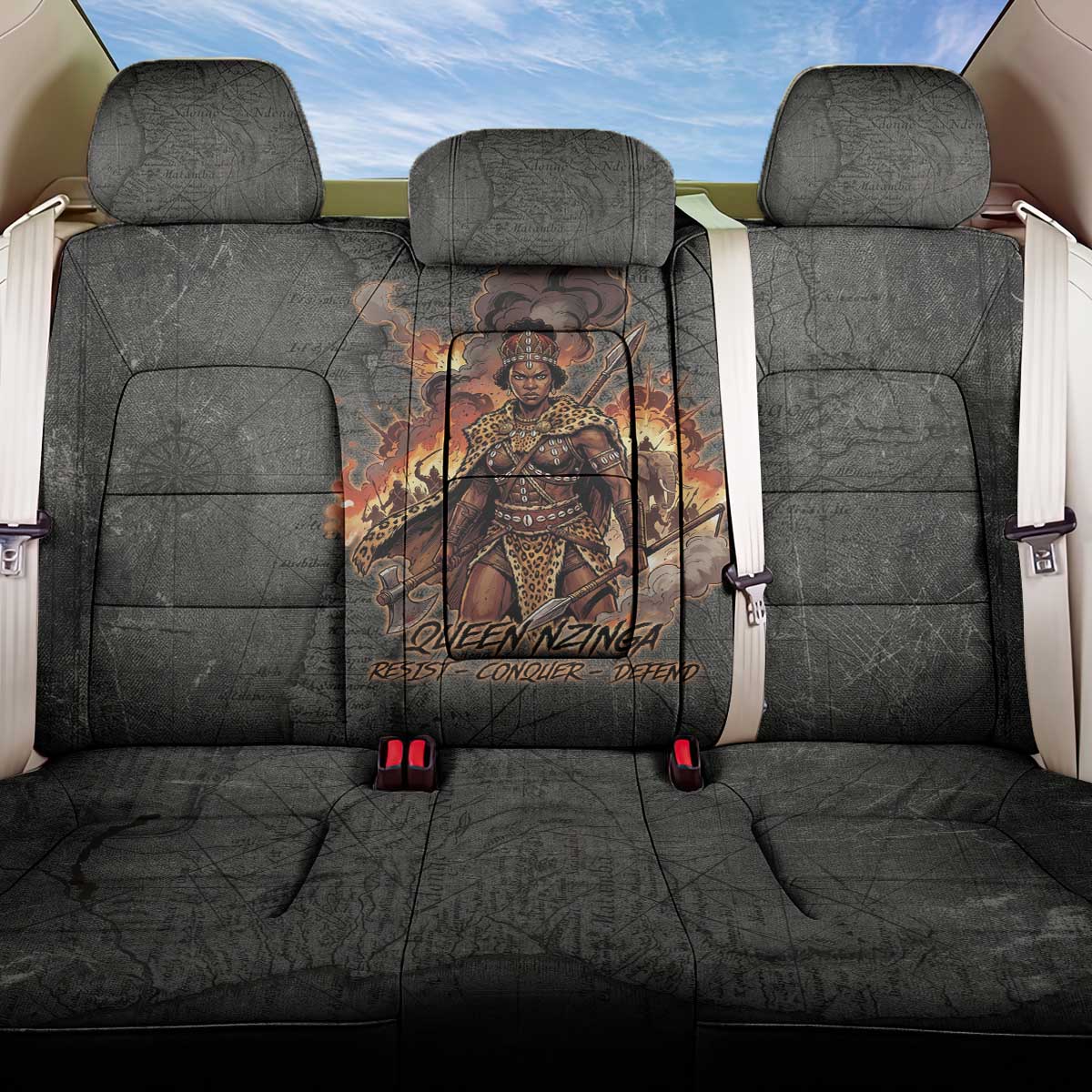Queen Nzinga Back Car Seat Cover Fierce African Warrior Queen - Dark Tribal Fire Art - Wonder Print Shop