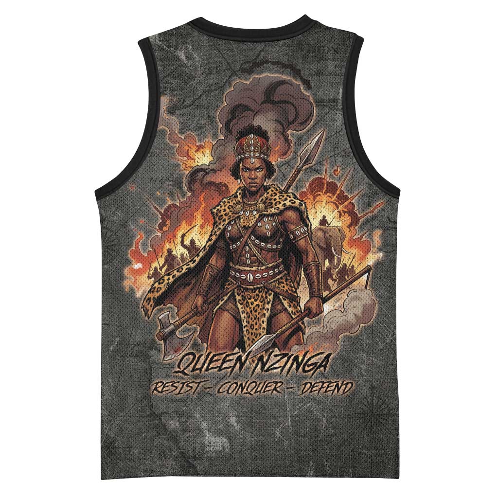 Queen Nzinga Basketball Jersey Fierce African Warrior Queen - Dark Tribal Fire Art - Wonder Print Shop