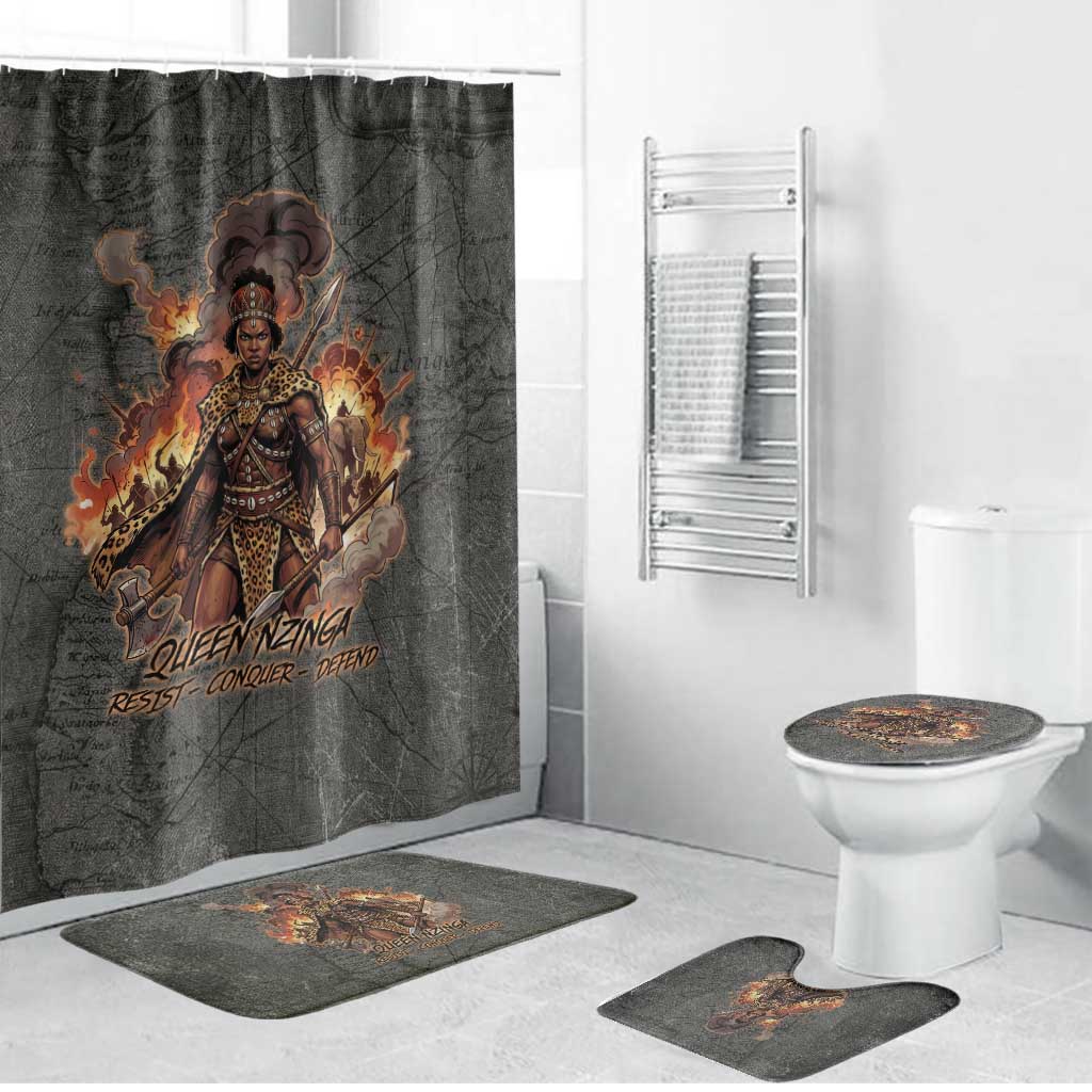 Queen Nzinga Bathroom Set Fierce African Warrior Queen - Dark Tribal Fire Art - Wonder Print Shop