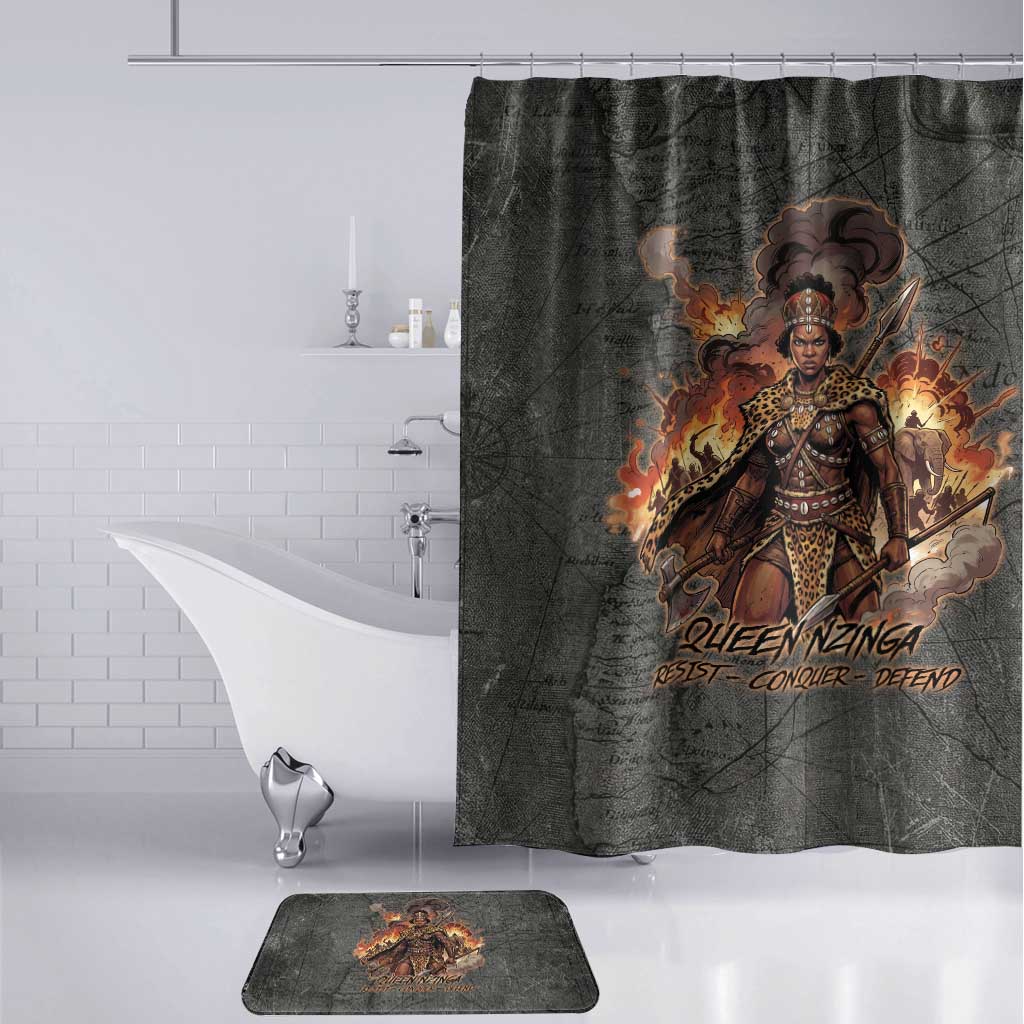 Queen Nzinga Bathroom Set Fierce African Warrior Queen - Dark Tribal Fire Art - Wonder Print Shop