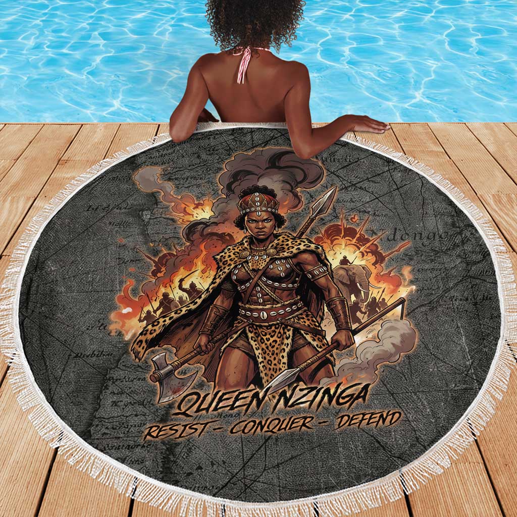 Queen Nzinga Beach Blanket Fierce African Warrior Queen - Dark Tribal Fire Art - Wonder Print Shop