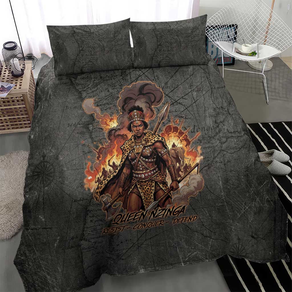 Queen Nzinga Bedding Set Fierce African Warrior Queen - Dark Tribal Fire Art - Wonder Print Shop