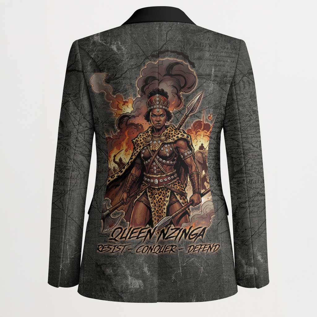 Queen Nzinga Blazer Fierce African Warrior Queen - Dark Tribal Fire Art - Wonder Print Shop