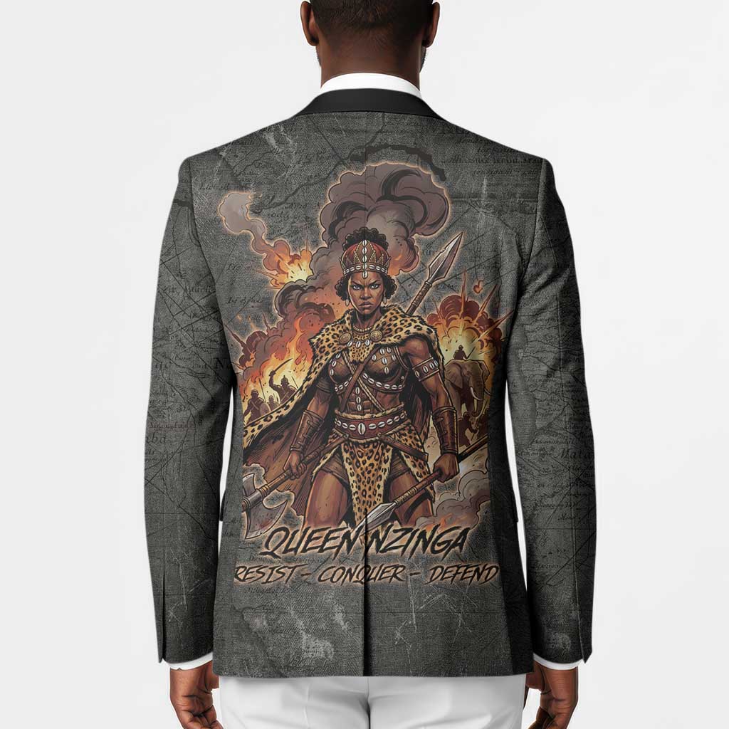 Queen Nzinga Blazer Fierce African Warrior Queen - Dark Tribal Fire Art - Wonder Print Shop