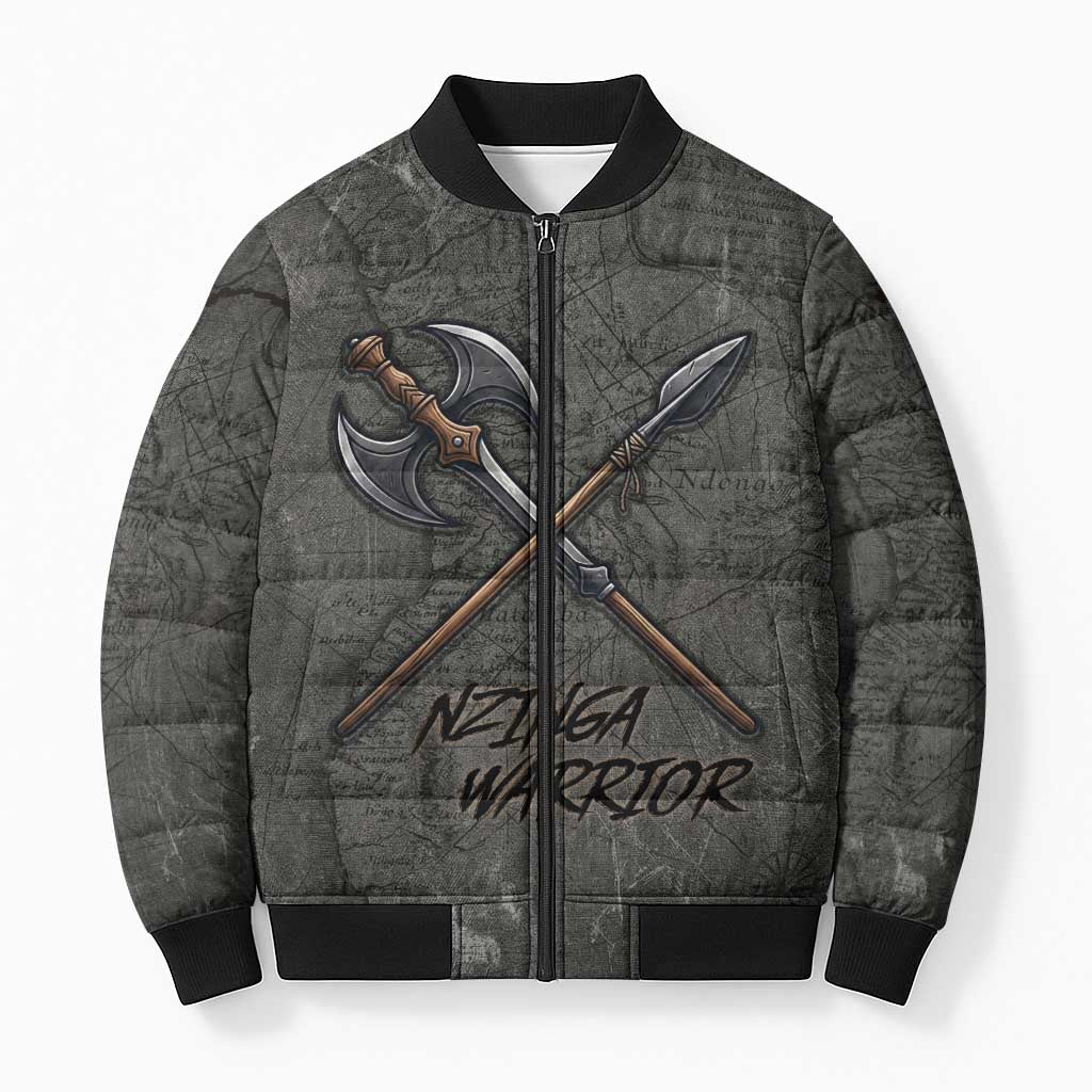 Queen Nzinga Bomber Puffer Jacket Fierce African Warrior Queen - Dark Tribal Fire Art - Wonder Print Shop