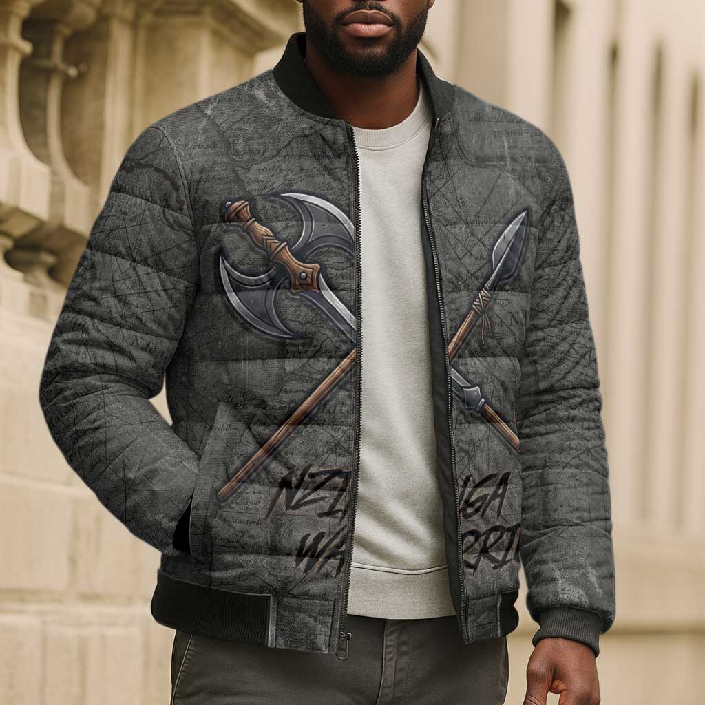 Queen Nzinga Bomber Puffer Jacket Fierce African Warrior Queen - Dark Tribal Fire Art - Wonder Print Shop