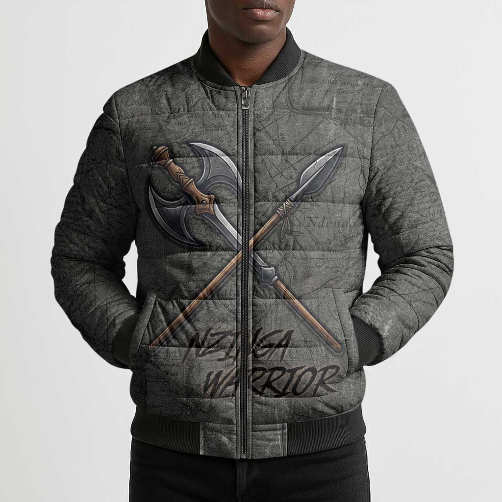 Queen Nzinga Bomber Puffer Jacket Fierce African Warrior Queen - Dark Tribal Fire Art - Wonder Print Shop