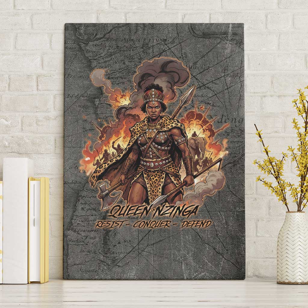 Queen Nzinga Canvas Wall Art Fierce African Warrior Queen - Dark Tribal Fire Art - Wonder Print Shop