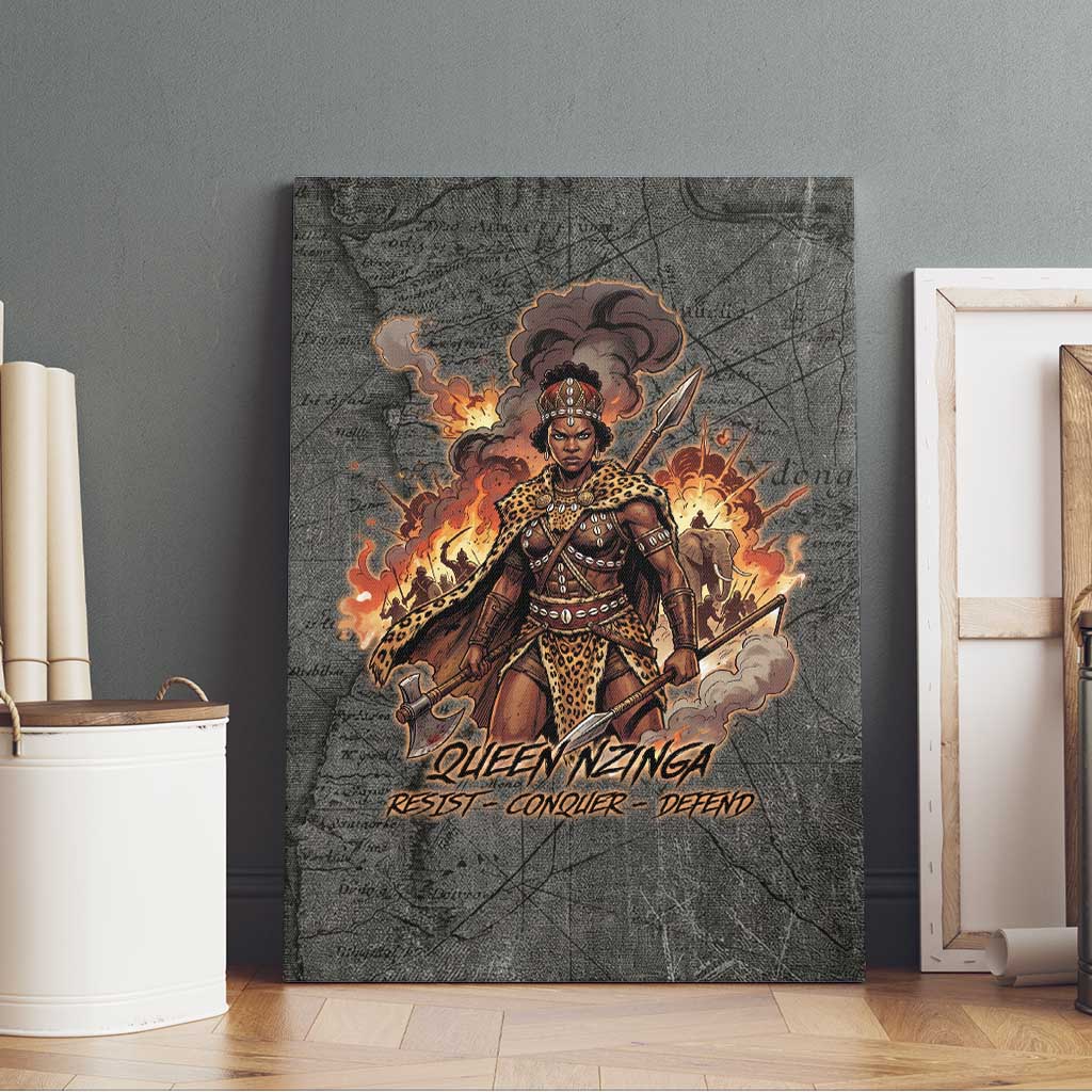Queen Nzinga Canvas Wall Art Fierce African Warrior Queen - Dark Tribal Fire Art - Wonder Print Shop