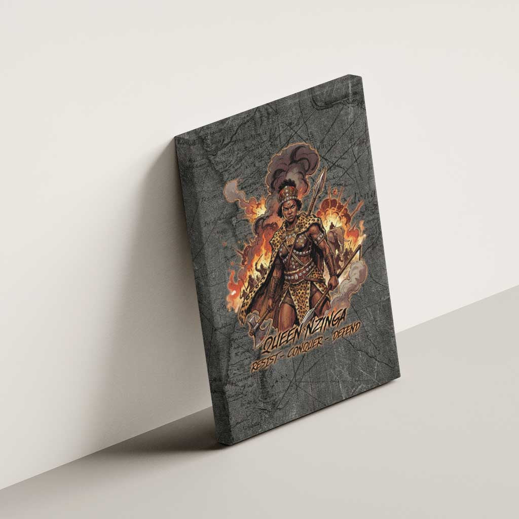Queen Nzinga Canvas Wall Art Fierce African Warrior Queen - Dark Tribal Fire Art - Wonder Print Shop