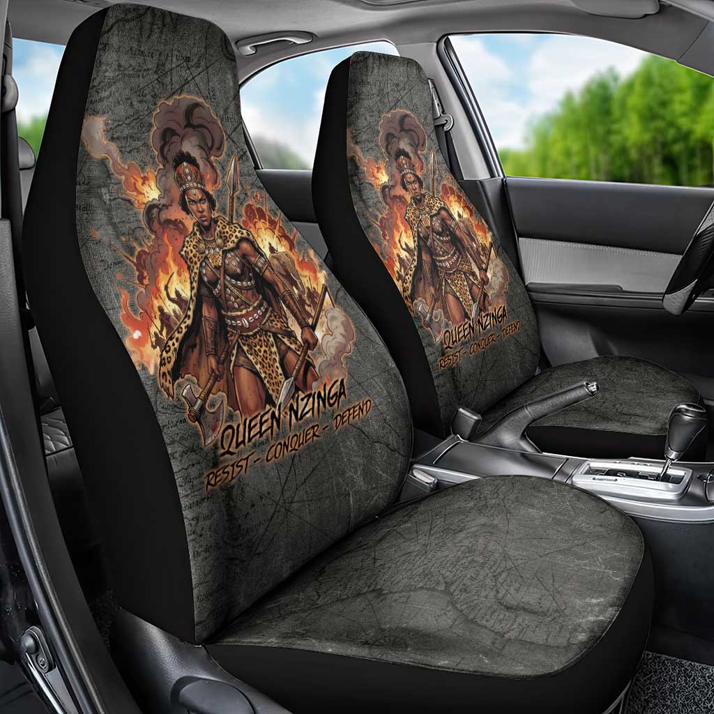 Queen Nzinga Car Seat Cover Fierce African Warrior Queen - Dark Tribal Fire Art - Wonder Print Shop