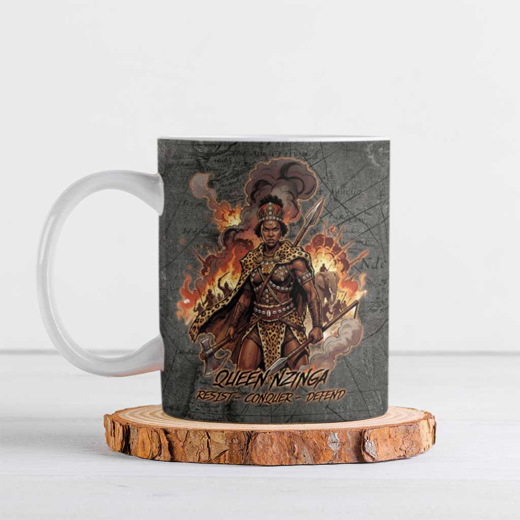Queen Nzinga Ceramic Mug Fierce African Warrior Queen - Dark Tribal Fire Art - Wonder Print Shop