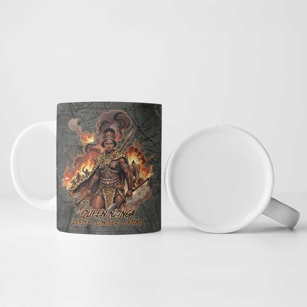 Queen Nzinga Ceramic Mug Fierce African Warrior Queen - Dark Tribal Fire Art - Wonder Print Shop