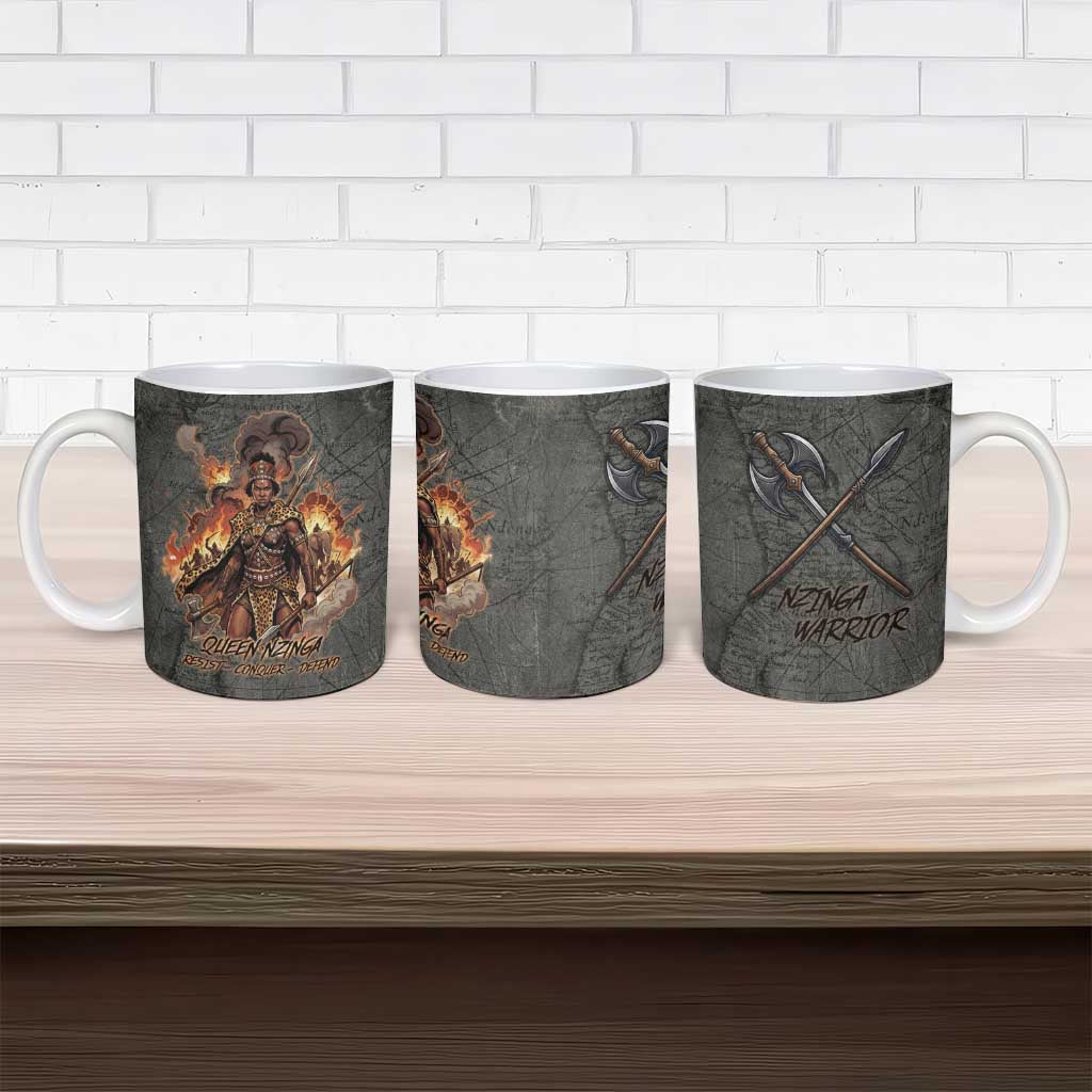 Queen Nzinga Ceramic Mug Fierce African Warrior Queen - Dark Tribal Fire Art - Wonder Print Shop