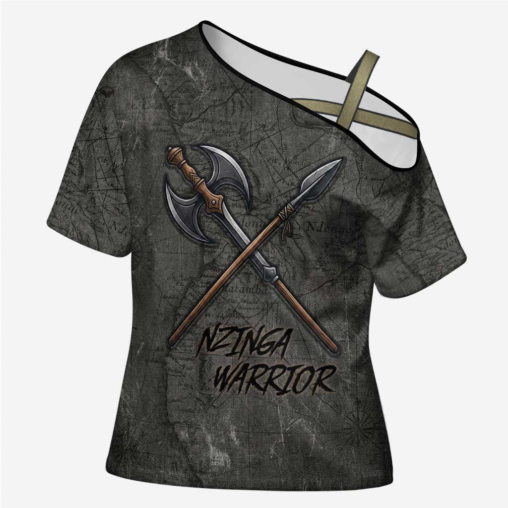 Queen Nzinga Cross Shoulder Shirt Fierce African Warrior Queen - Dark Tribal Fire Art - Wonder Print Shop