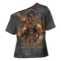 Queen Nzinga Cross Shoulder Shirt Fierce African Warrior Queen - Dark Tribal Fire Art - Wonder Print Shop