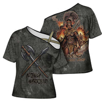 Queen Nzinga Cross Shoulder Shirt Fierce African Warrior Queen - Dark Tribal Fire Art - Wonder Print Shop