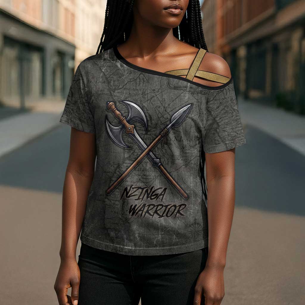 Queen Nzinga Cross Shoulder Shirt Fierce African Warrior Queen - Dark Tribal Fire Art - Wonder Print Shop