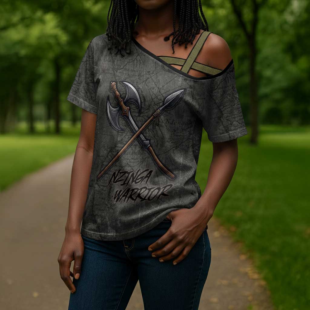 Queen Nzinga Cross Shoulder Shirt Fierce African Warrior Queen - Dark Tribal Fire Art - Wonder Print Shop