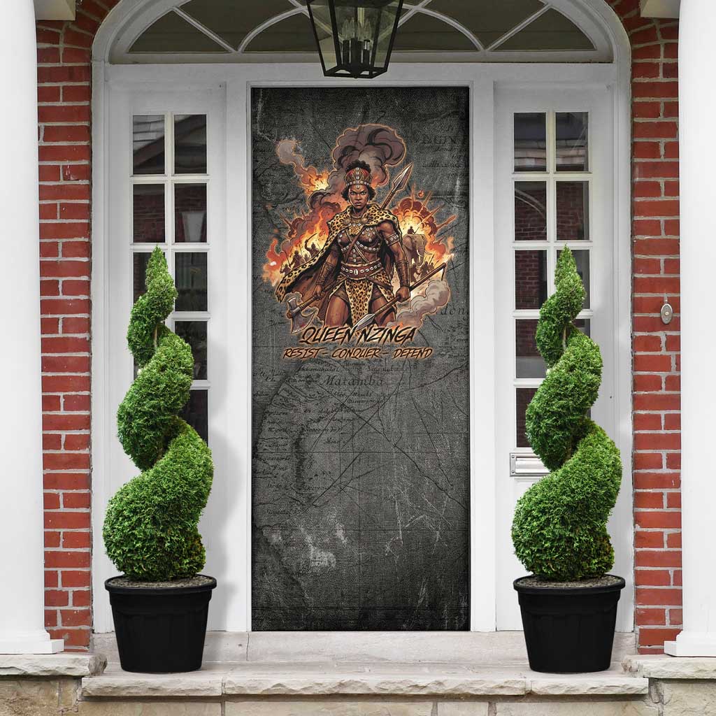 Queen Nzinga Door Cover Fierce African Warrior Queen - Dark Tribal Fire Art - Wonder Print Shop