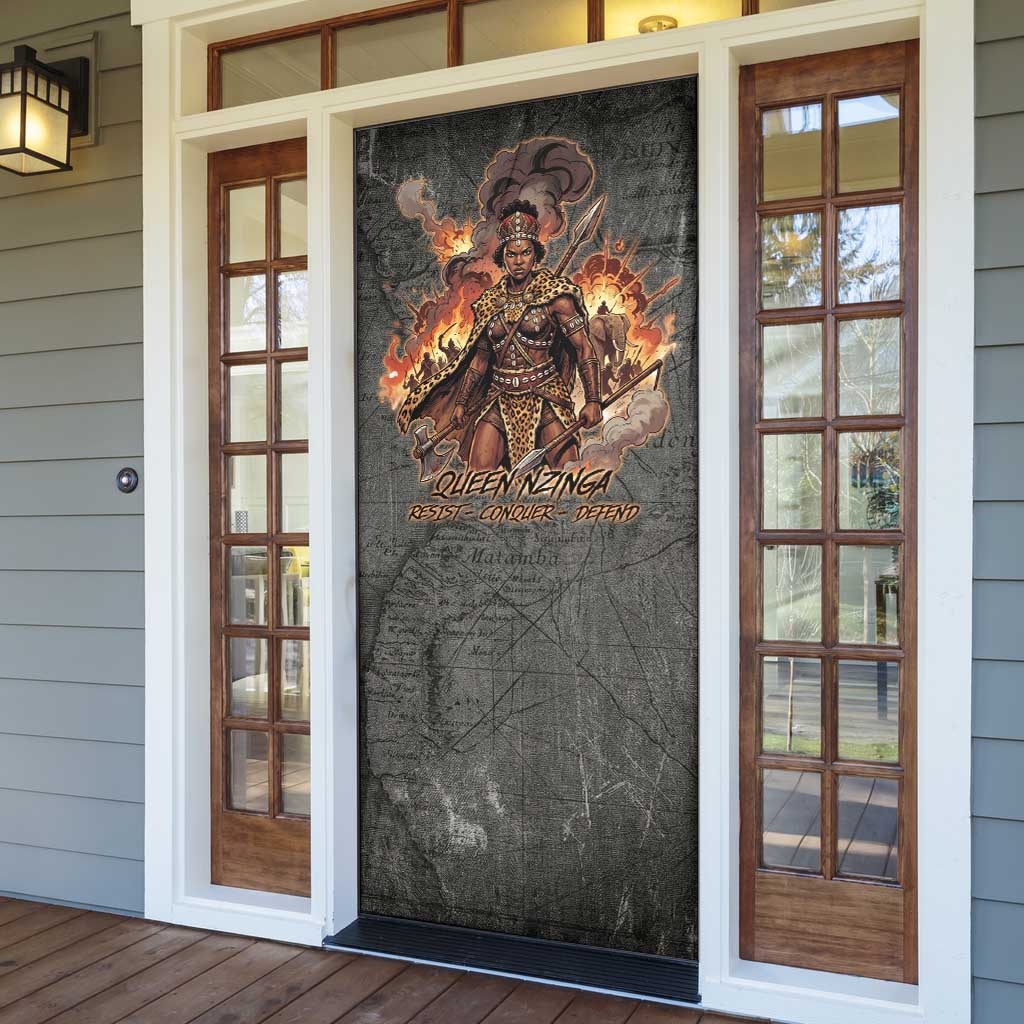 Queen Nzinga Door Cover Fierce African Warrior Queen - Dark Tribal Fire Art - Wonder Print Shop