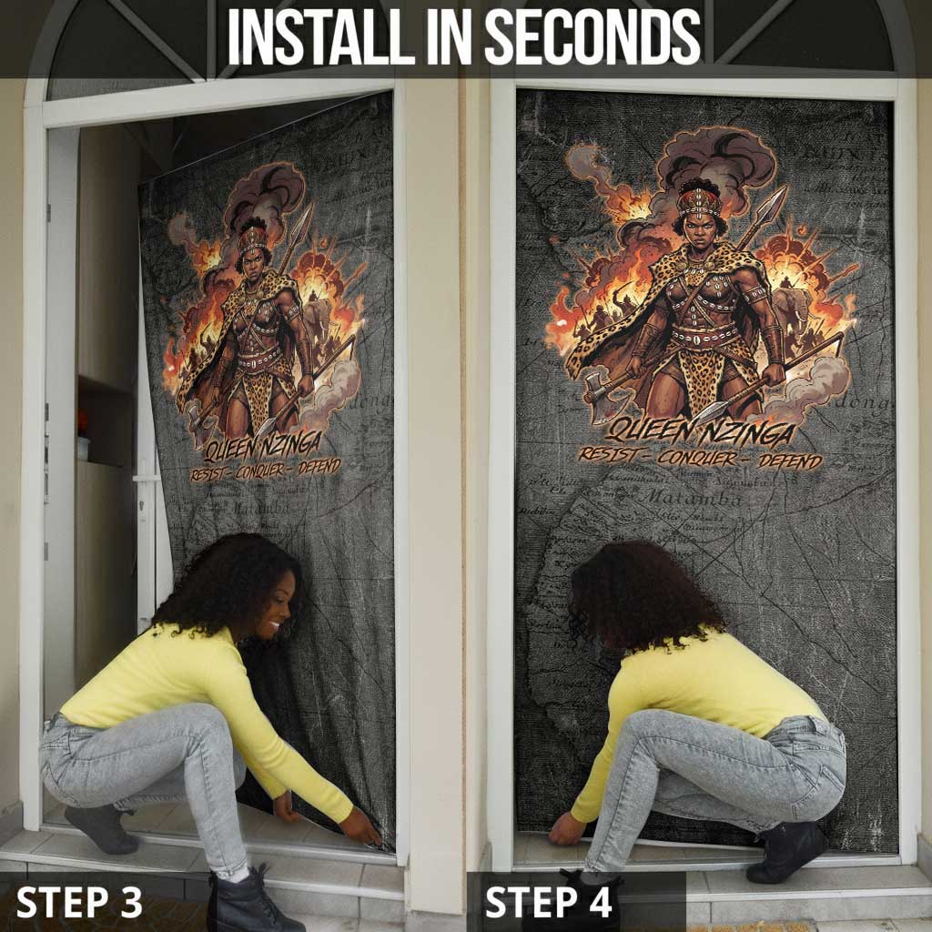 Queen Nzinga Door Cover Fierce African Warrior Queen - Dark Tribal Fire Art - Wonder Print Shop