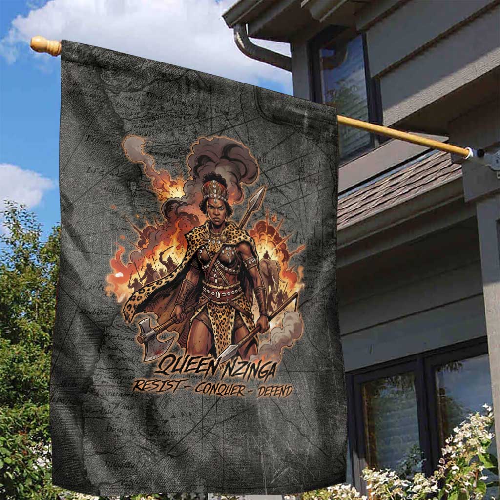 Queen Nzinga Garden Flag Fierce African Warrior Queen - Dark Tribal Fire Art - Wonder Print Shop