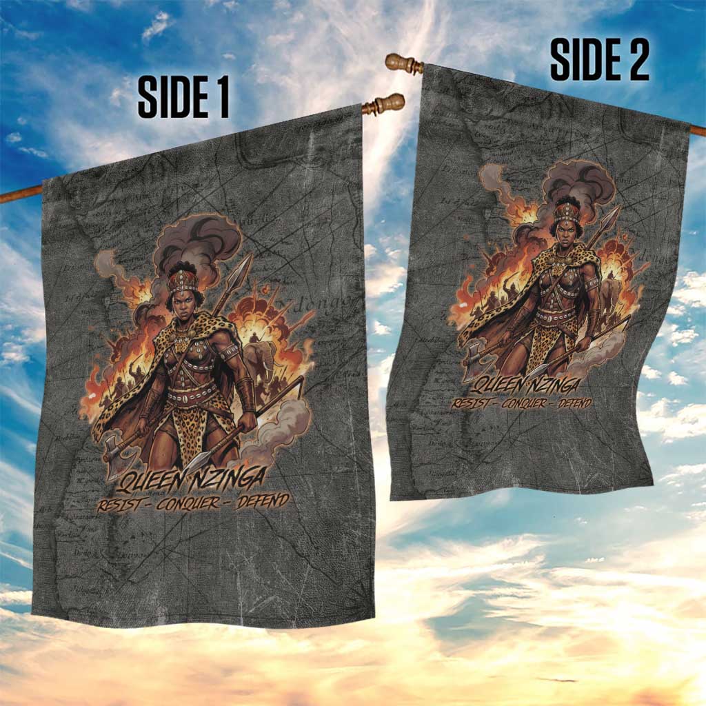 Queen Nzinga Garden Flag Fierce African Warrior Queen - Dark Tribal Fire Art - Wonder Print Shop