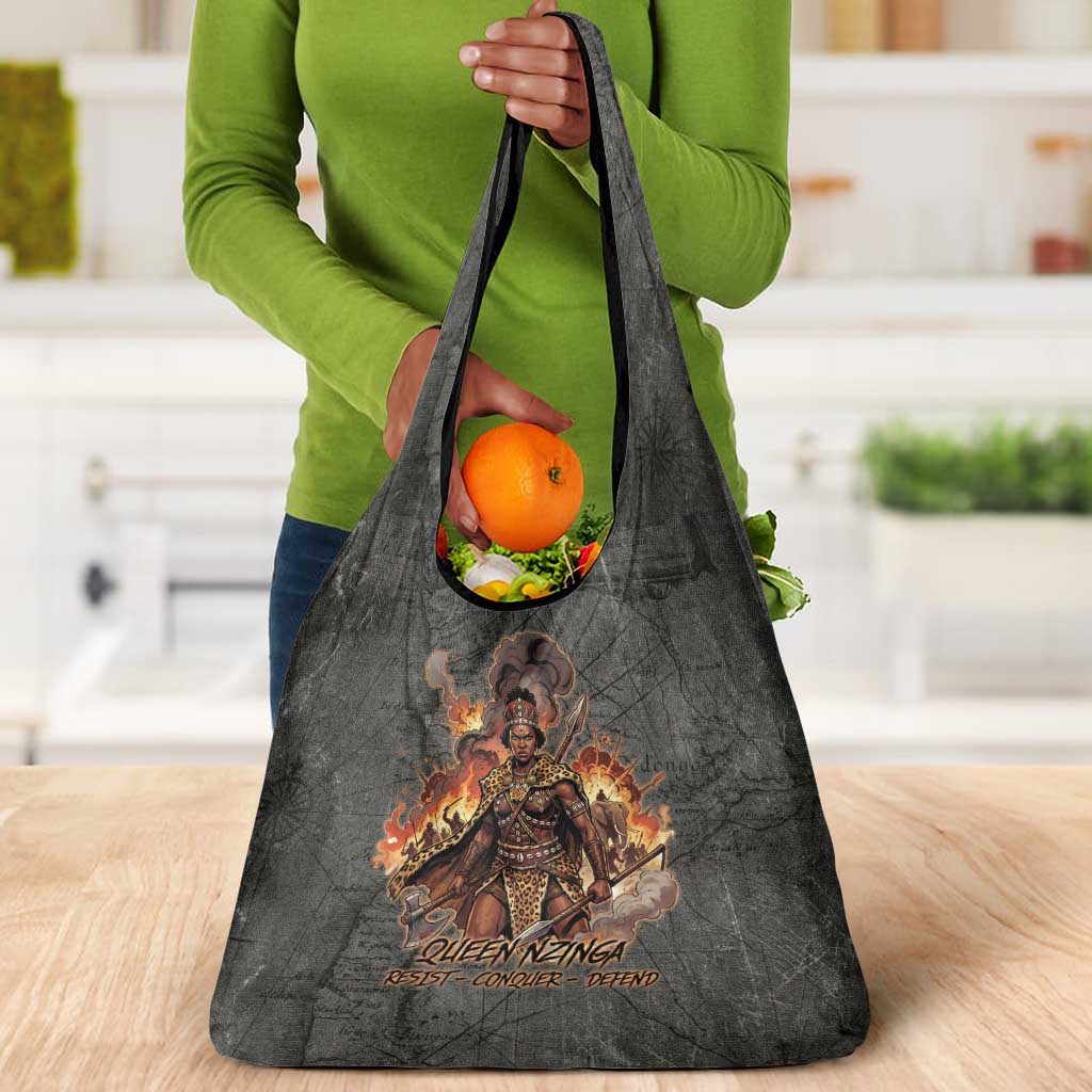 Queen Nzinga Grocery Bag Fierce African Warrior Queen - Dark Tribal Fire Art - Wonder Print Shop