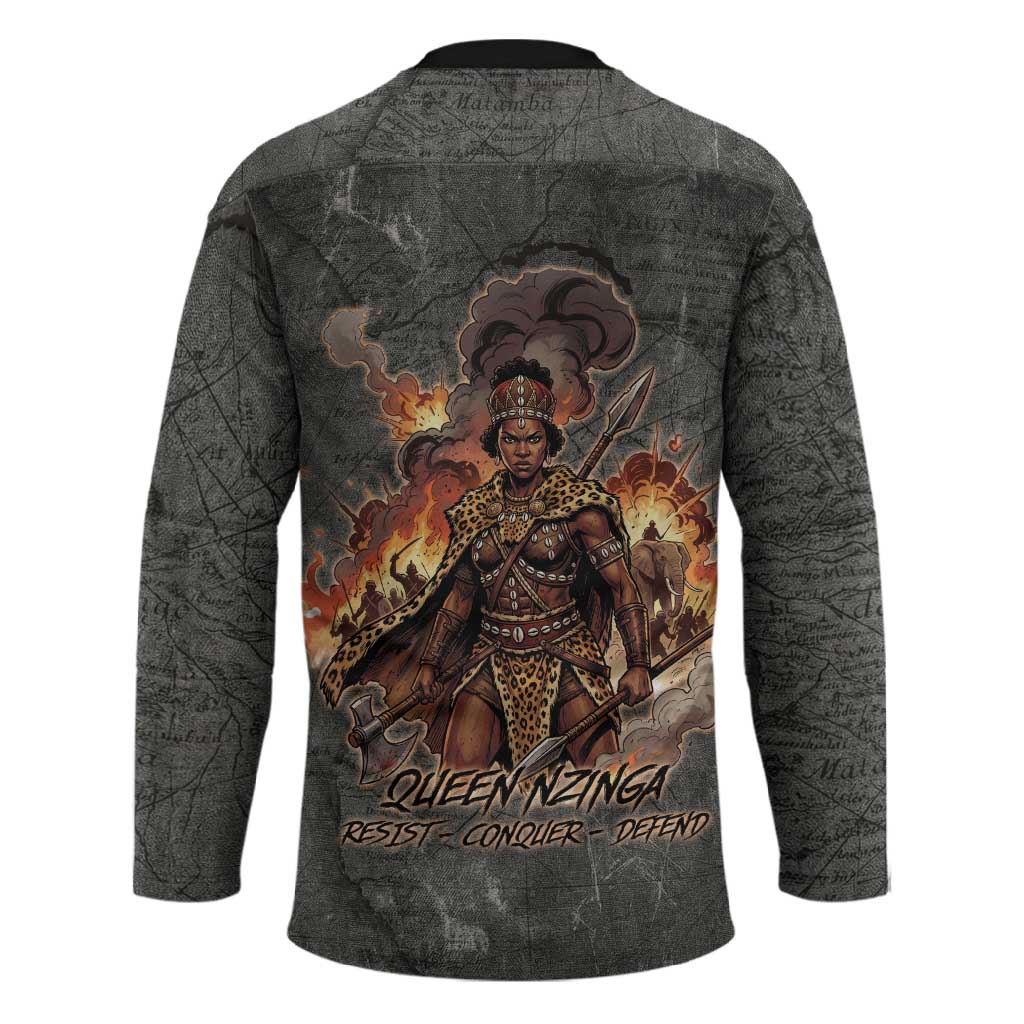 Queen Nzinga Hockey Jersey Fierce African Warrior Queen - Dark Tribal Fire Art - Wonder Print Shop