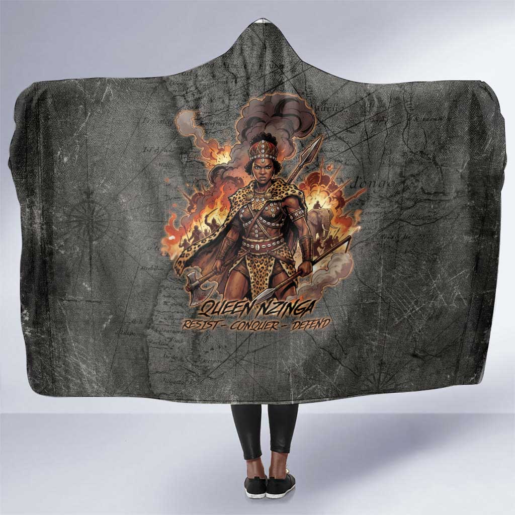 Queen Nzinga Hooded Blanket Fierce African Warrior Queen - Dark Tribal Fire Art - Wonder Print Shop