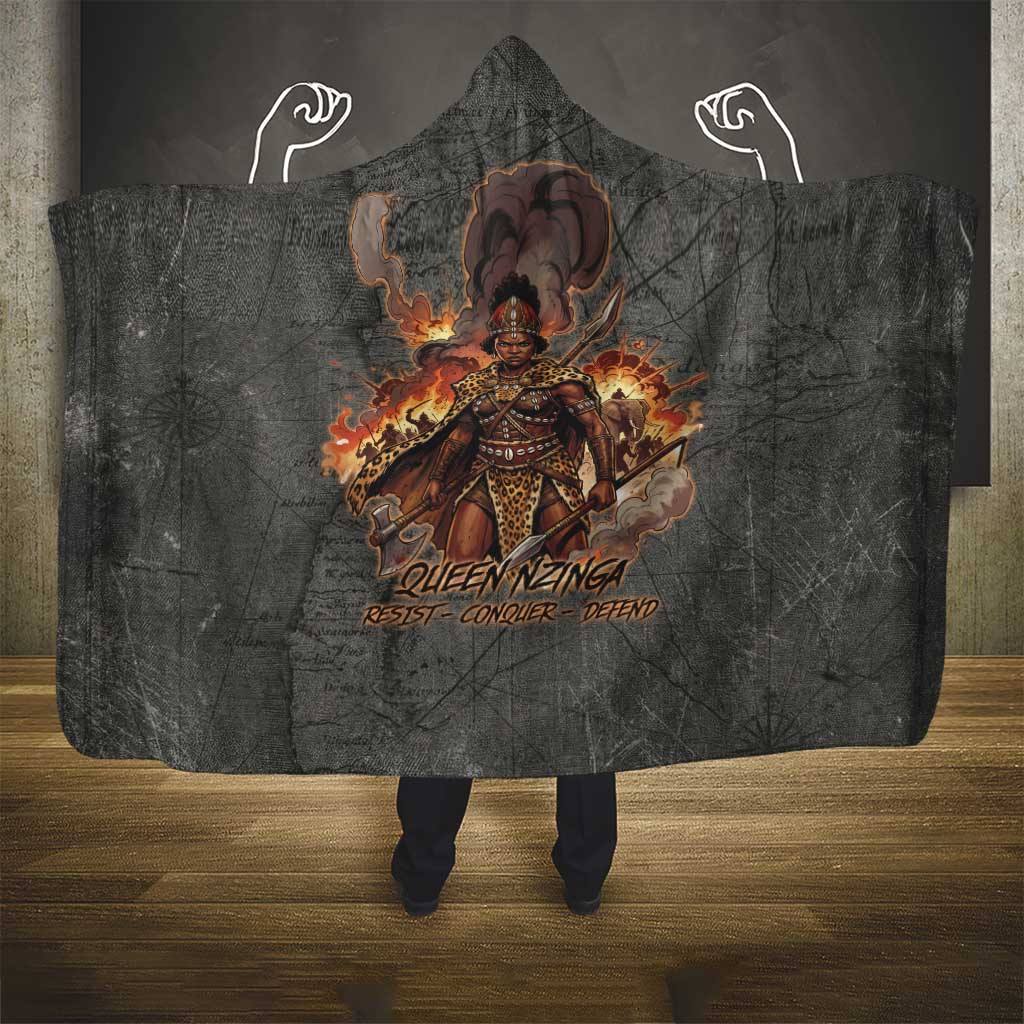 Queen Nzinga Hooded Blanket Fierce African Warrior Queen - Dark Tribal Fire Art - Wonder Print Shop