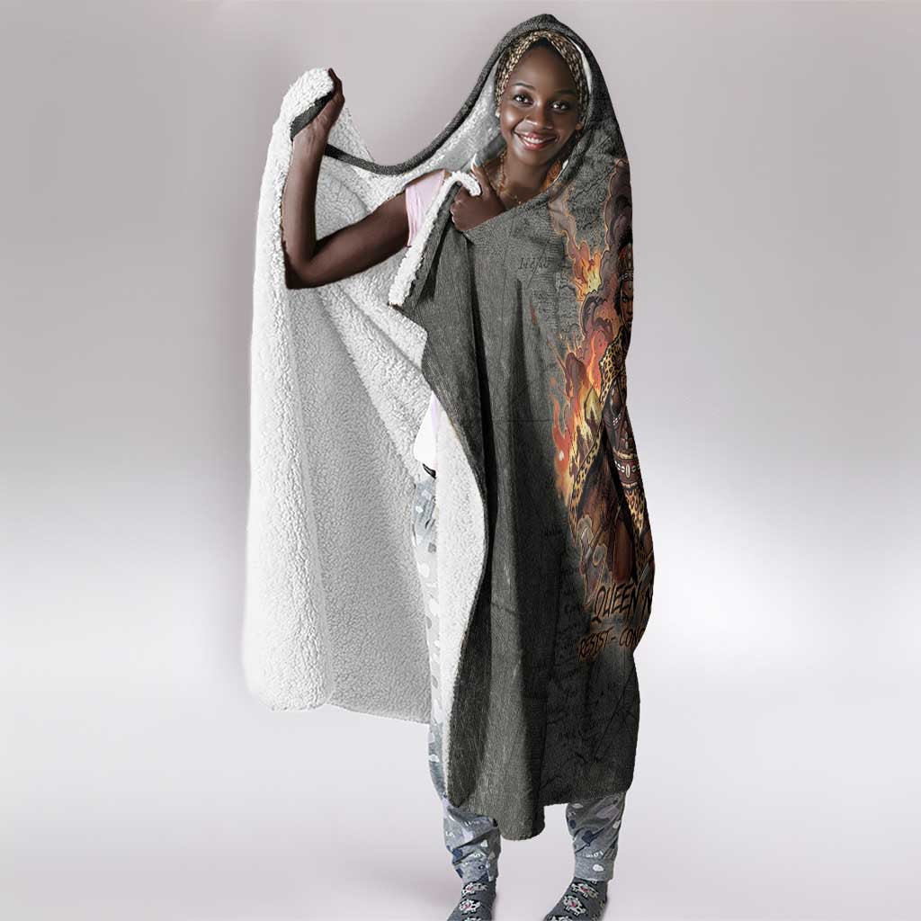 Queen Nzinga Hooded Blanket Fierce African Warrior Queen - Dark Tribal Fire Art - Wonder Print Shop