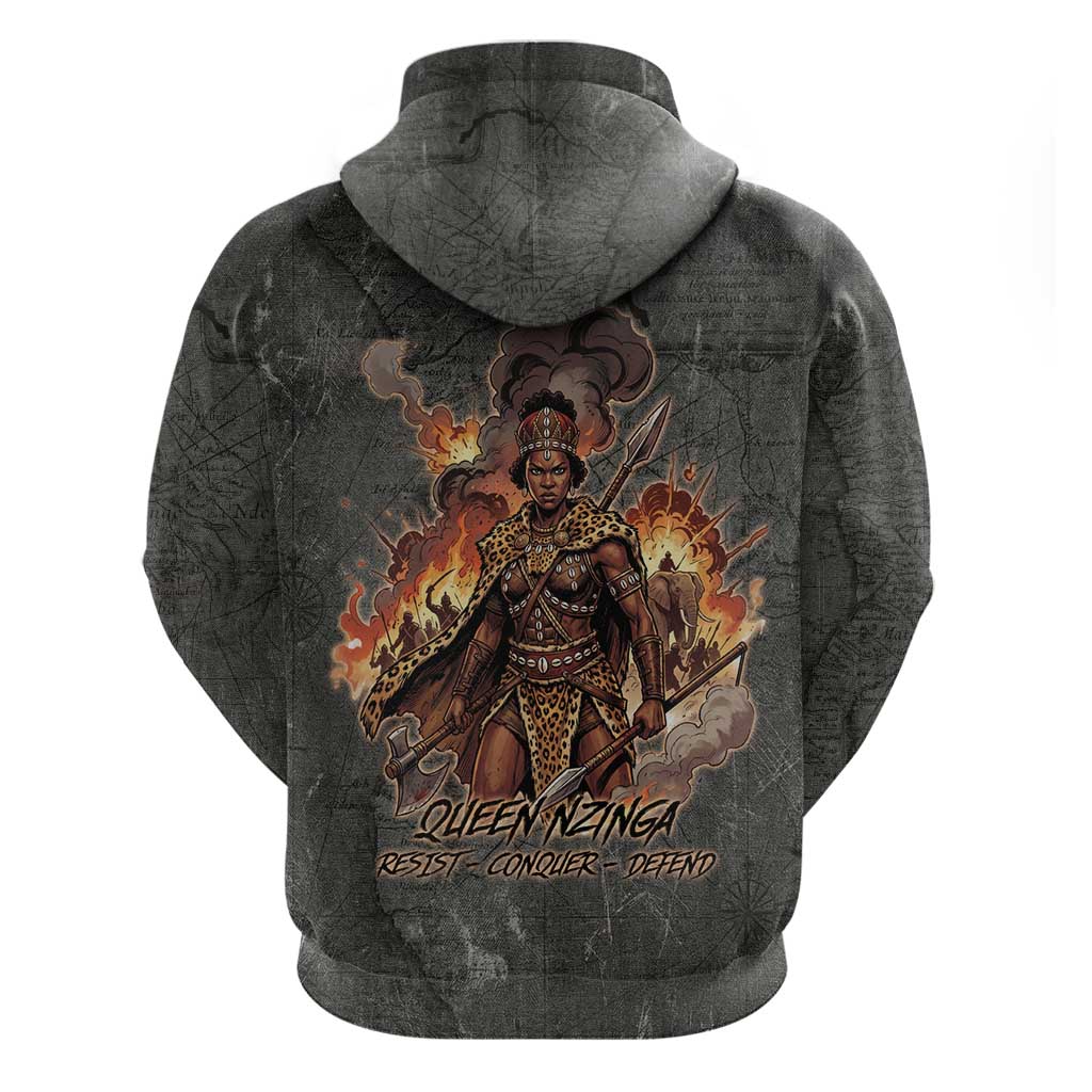 Queen Nzinga Hoodie Fierce African Warrior Queen - Dark Tribal Fire Art - Wonder Print Shop