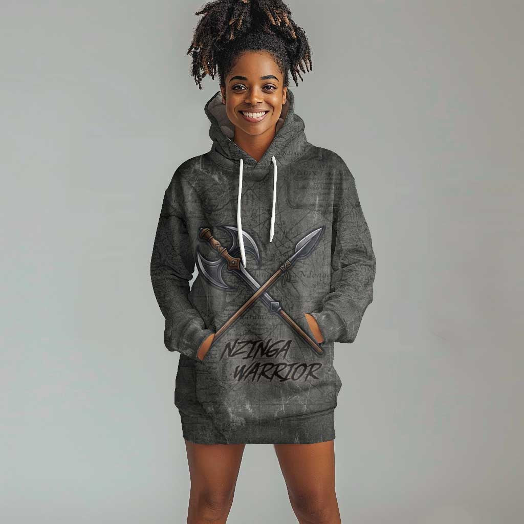 Queen Nzinga Hoodie Dress Fierce African Warrior Queen - Dark Tribal Fire Art - Wonder Print Shop