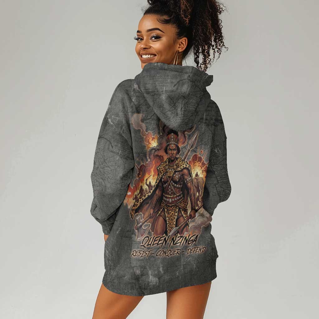 Queen Nzinga Hoodie Dress Fierce African Warrior Queen - Dark Tribal Fire Art - Wonder Print Shop