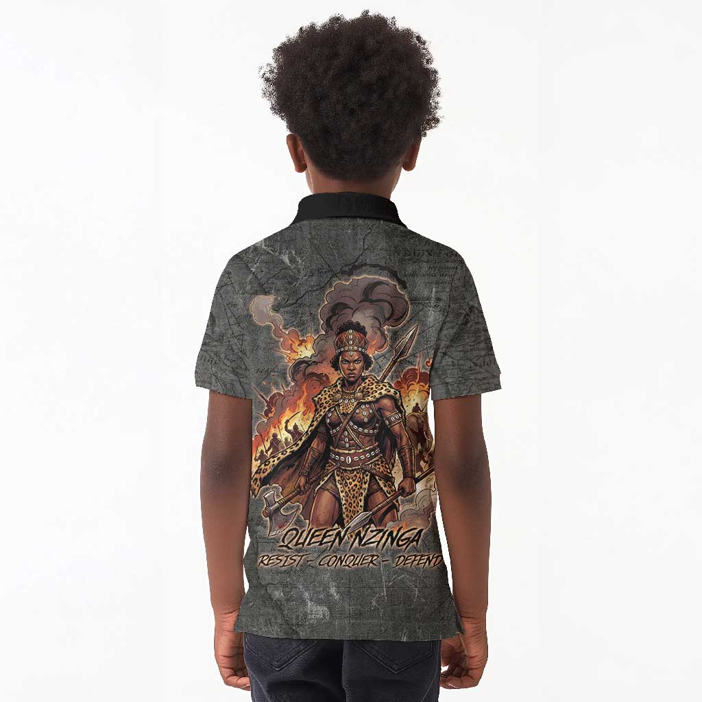 Queen Nzinga Kid Polo Shirt Fierce African Warrior Queen - Dark Tribal Fire Art - Wonder Print Shop