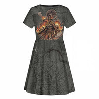 Queen Nzinga Kid Short Sleeve Dress Fierce African Warrior Queen - Dark Tribal Fire Art - Wonder Print Shop