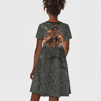 Queen Nzinga Kid Short Sleeve Dress Fierce African Warrior Queen - Dark Tribal Fire Art - Wonder Print Shop