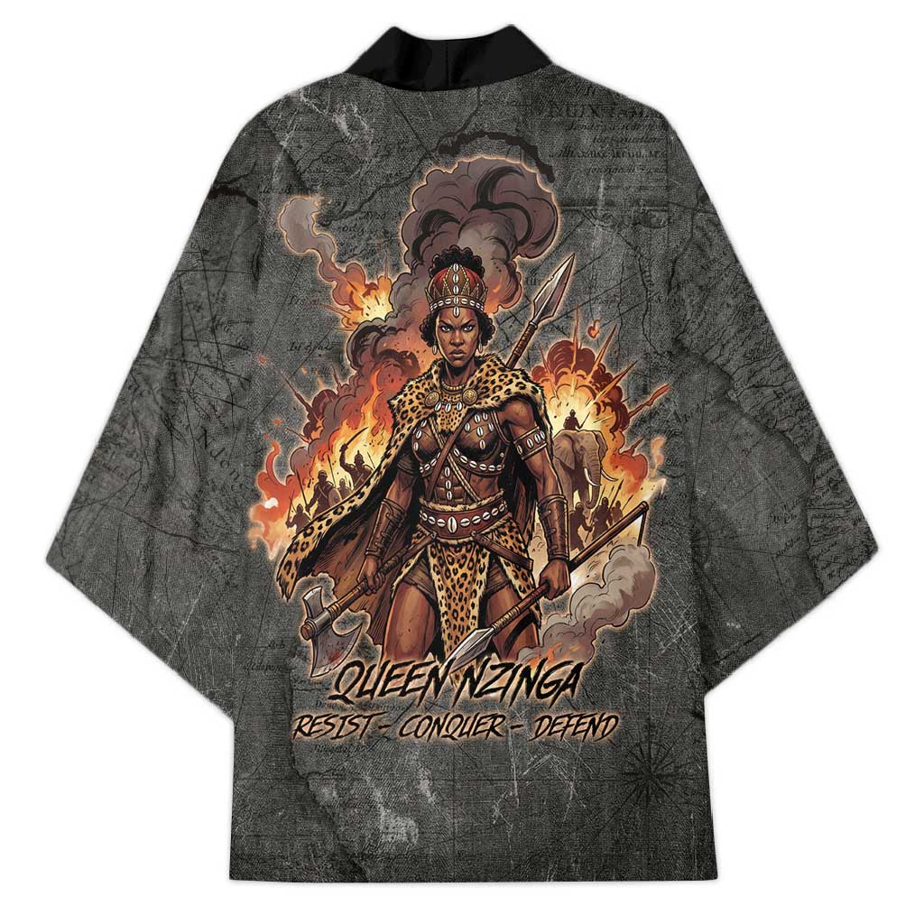 Queen Nzinga Kimono Fierce African Warrior Queen - Dark Tribal Fire Art - Wonder Print Shop