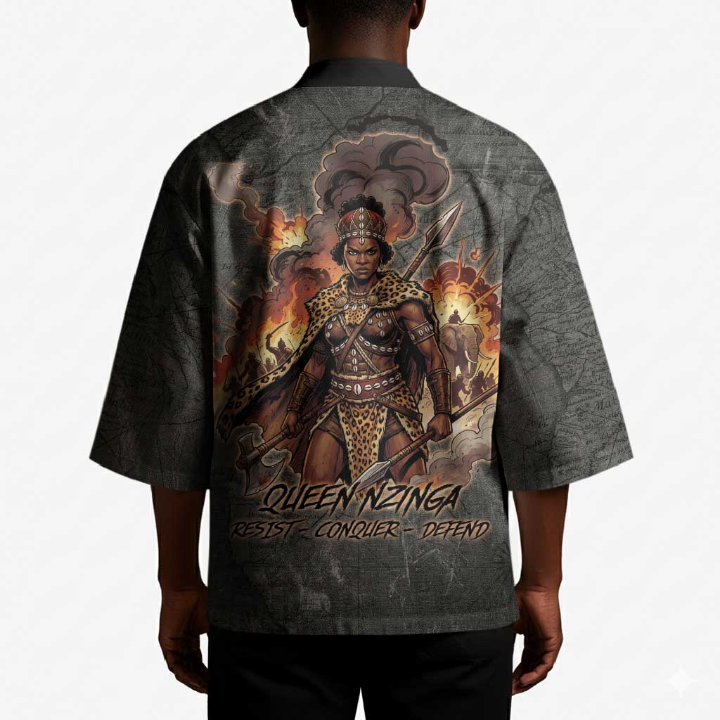 Queen Nzinga Kimono Fierce African Warrior Queen - Dark Tribal Fire Art - Wonder Print Shop