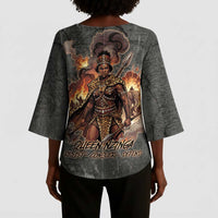 Queen Nzinga Kimono Sleeve Blouse Fierce African Warrior Queen - Dark Tribal Fire Art - Wonder Print Shop