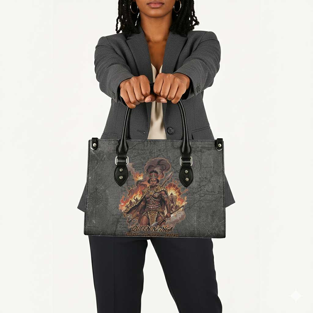 Queen Nzinga Leather Bag Fierce African Warrior Queen - Dark Tribal Fire Art - Wonder Print Shop