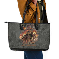 Queen Nzinga Leather Tote Bag Fierce African Warrior Queen - Dark Tribal Fire Art - Wonder Print Shop